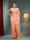 Peach Matka Handwoven Saree With Zari Border-MA50MT062200060