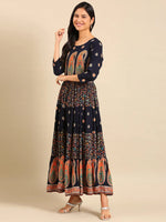 Women's Blue Printed Anarkali Kurta-GW-2790-Navyblue