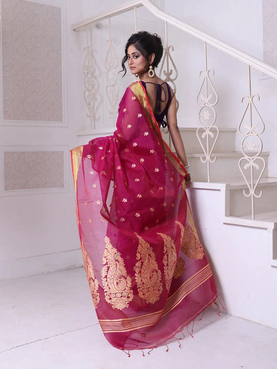 Purple Cotton Saree With Zari Borders-MA64BCT401190042