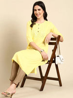 Women's Yellow Embellished Straight Kurta-NJ-3468222-Yellow