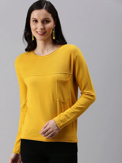 Women's Yellow Solid Top-TG-A-219A-Yellow