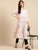 Women's Pink Printed A-Line Kurta-RF-1505-Peach