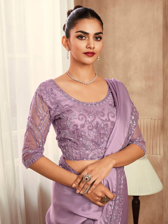 Saree Mall Women's Satin  Mauve Embellished Designer Saree With Blouse Piece-SRVATN7901