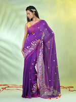 All Over Thread Floral Embroidery Violet Cotton Saree-MA62CT33610081