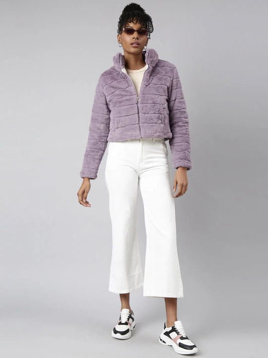 Women Solid Lavender Puffer Jacket-20239-Lavender