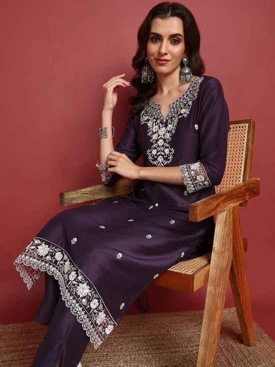 Ahika Polyester Solid Purple Indian Ethnic-PKSKD2419_S