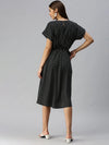 Women's Black Striped Fit and Flare Dress-AE-9873-Black