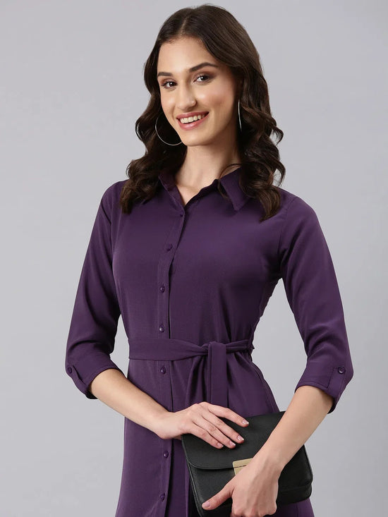 Women Violet Solid Shirt Dress-AE-15994-Violet