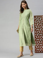 Women's Green Embellished Straight Kurta-GC-1007-Green