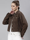 Women Coffee Brown Solid Denim Jacket-IM-10714-Coffeebrown