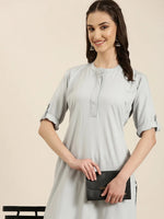 Women Grey Solid Straight Kurta-DF-1356-Grey