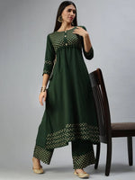 Women's Green Printed Kurta Sets-JC58-Green