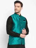 Hangup Men Standard Solid Men's Indian Wear-DarkSlate_SIlk1_Nehru