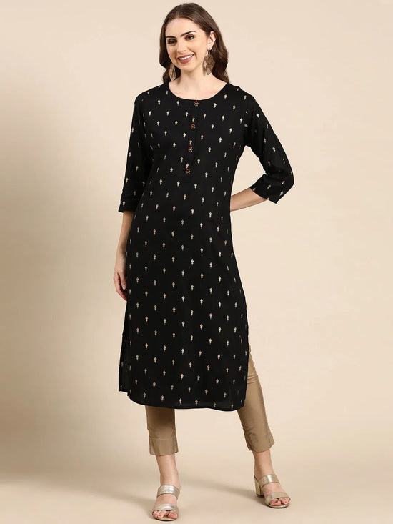 Women's Black Printed Straight Kurta-GW-3878-Black