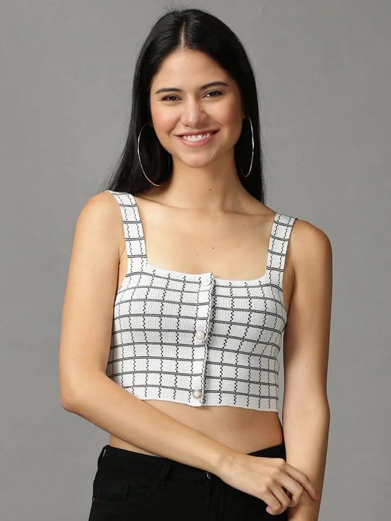 Women's Grey Checked Fitted Crop Top-BEC-3K49-Grey