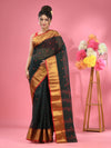 Dark Green Pure Cotton Tant Saree With Zari Border-MA51TT43540045