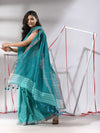 Teal Patli-Pallu Cotton Saree With Stripes Design-MA55CT06540004