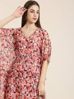 Women Peach Floral Kaftan Kurta-DW-4922-Peach