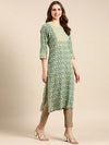 Women's Green Printed Straight Kurta-AT-A789-Green