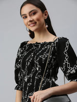 Women Black Printed Fitted Top-AE-10276-Blackwhite