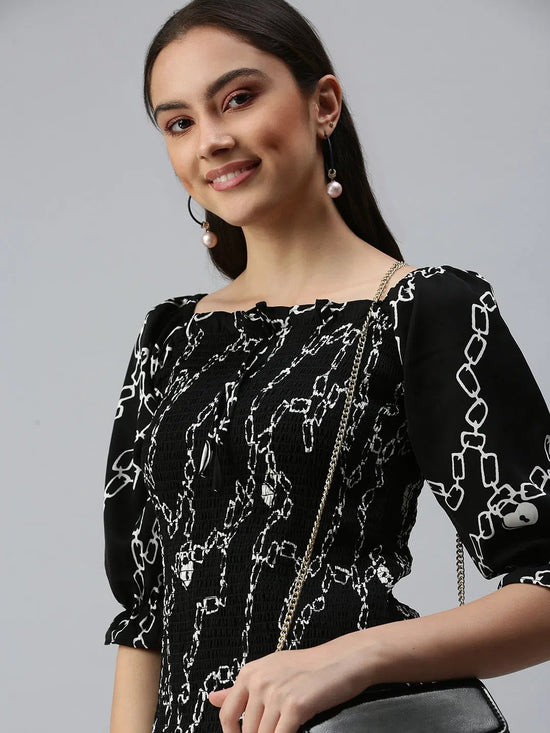 Women Black Printed Fitted Top-AE-10276-Blackwhite