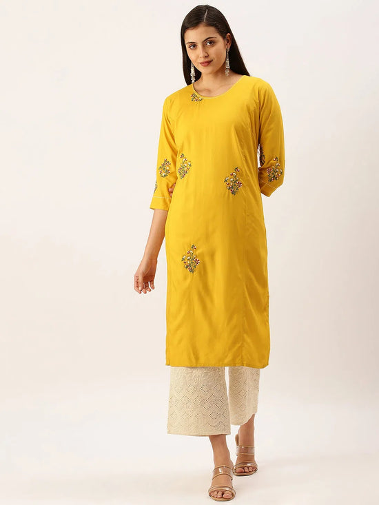 Women's Mustard Solid Straight Kurta-DF-1208-Mustard