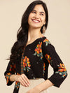 Women's Black Printed Straight Kurta-AT-A327-K-Black