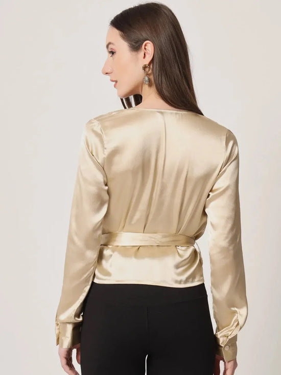 Beige Satin Knot Detail Top