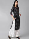 Ahika Women Black Polyester Printed Straight Kurta Palazzo Set With Dupatta