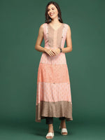 Women's Peach Colourblock Anarkali Kurta-DW-9722-Peach