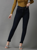 Women's Navy Blue Solid Slim Fit Denim Jeans-GZ-5155-Navyblue