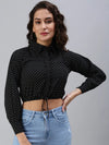 Women's Black Polka Dots Crop Top-AE-7036-Black