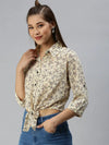 Women's Yellow Printed Tops-AE-3330185-Yellow