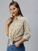 Women's Yellow Printed Tops-AE-3330185-Yellow