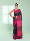 Black Cotton Saree With Zari Border-MA59CT06530048