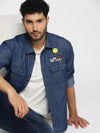 Men Navy Blue Spread Collar Solid Oversized Shirt-SMILEDENIM-4913-Navyblue