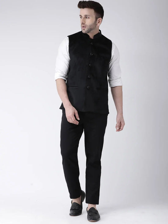 Hangup Men Standard Solid Men's Indian Wear-VelvetBasketBlack