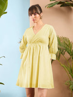 Women Lemon Yellow Schiffli Shift Dress