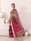 Ecru Pure Cotton Ikkat Saree With Texture Border-MA54CT33500065