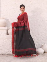 Dark Red Pure Cotton Saree With Temple Border-MA54CT33440075