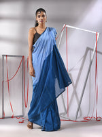 Peacock Blue Cotton Saree With Stripes Pattern Sequine Work-MA55CT06500132