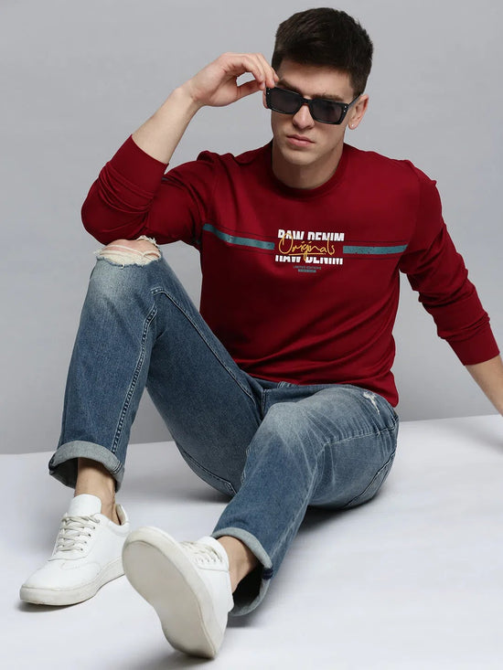 Men Maroon Printed Casual Sweatshirt-BP-1413-Maroon