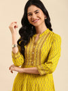 Women's Lime Green Embroidered Straight Kurta-HO-902-Limegreen