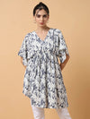 Women White Printed Kaftan Top-AE-9931-Whitenavyblue