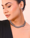 Rhodium-Plated Deer Oxidized Contemporary Choker With Earrings Set-VOJ359