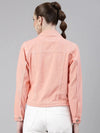 Women Peach Solid Denim Jacket-GZ-5598-Peach