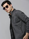 Men Grey Solid Bomber Jacket-STCW-J-10-Grey