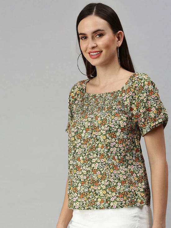 Women's Green Printed Tops-ON-01-Greenmulti