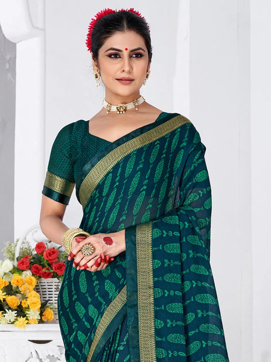 Saree Mall Women's Chiffon Teal Blue Printed Designer Saree With Blouse Piece-SHMIKSA1004