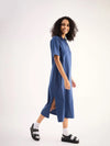 Women Navy Oversized Collar T-Shirt Dress